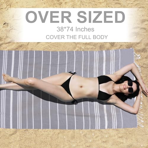 Genovega 6 Packs Oversized Turkish Beach Bath Towel Set Bulk 74"x38" Extra Large Sand Free Quick Dry Swim Camping Pool Clearance Towels Travel Blanket Adult Essentials Grey Coral Blue Stripe - color: Multi Stripe Four