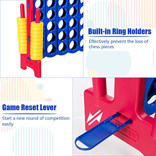 COSTWAY Jumbo 4-to-Score Giant Game Set, 4 in A Row for Kids and Adults, 3.5FT Tall Indoor & Outdoor Game Set with 42 Jumbo Rings & Quick-Release Slider, Perfect for Holiday Party & Family Game, Red - color: Red