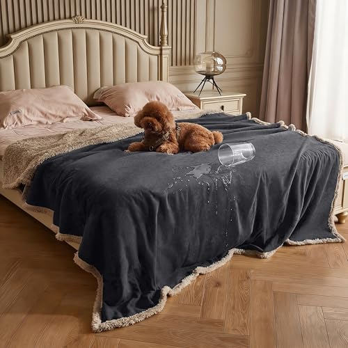 Kritter Planet Waterproof Bed Blanket for Couples, Washable Stain Proof Pad Bed Cover, Reversible Leakproof Protector, Liquid Pee Proof Blanket for Couch Sofa, 80x90 inch, King Size - color: Gray/Taupe, size: 90"x80"