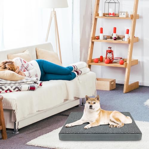 Heated Pet Beds for Indoor/Outdoor Cat & Dog Orthopedic Foam Warming Cat Beds Auto Temperature Control, Washable Cover with Waterproof Liner Thermo Kitty Electric Heating Bed - color: grey, size: 31"L x 19"W x 2"Th