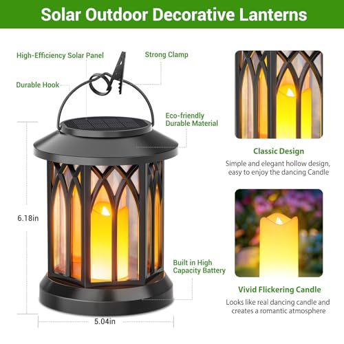 KOOPER 4 Pack Solar Lantern Outdoor Lights, Hanging Solar Lanterns Outdoor Waterproof, Christmas Gifts LED Flickering Flameless Candle Mission Lights for Yard Table Garden (Black) - size: 4 Pack, style: Candle