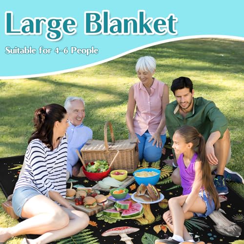 Mushroom Picnic Blankets Waterproof Foldable, 80″X80″Thick Three Layer Picnic Mat Outdoor Blanket for Grass, Large Beach Blanket Sandproof Picnic Accessories for Camping Party Park Patio - color: A08, size: 6'8" X 6'8" (Square)