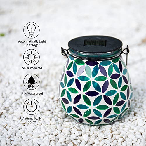 Afirst Mosaic Solar Lanterns Outdoor - Glass Hanging Solar Lights Hollow Out Waterproof Table Lamp Outdoor Decorative for Garden, Patio, Holiday Party Outdoor Decoration - style: kaleidoscope