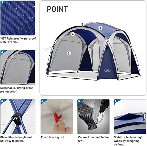 UNP Easy Beach Tent Pop Up Canopy UPF50+ Tent with Side Wall, Ground Pegs, and Stability Poles, Sun Shelter Rainproof, Waterproof for Camping Trips, Backyard Fun, Party Or Picnics - color: Blue, size: 8 x 8 ft