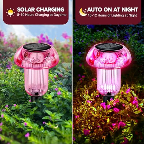 Easter Solar Pathway Lights Outdoor Decorative 4 Pack, Purple LED Mushroom Solar Lights Outdoor Waterproof Solar Powered Decor for Yard Driveway Patio, Valentines Day Halloween Christmas Garden Decor - color: 4-Pack Pink-Purple