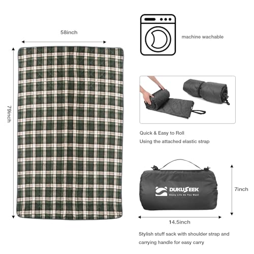 DUKUSEEK Stadium Blanket for Outdoor Sports, Waterproof Hooded Blankets, Windproof Warm Fleece Blankets for Camping Stadium, Beach, Picnic, Concerts, Car, Dog, 79x58 - color: Black-blue-plaid