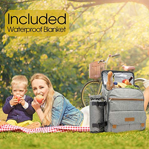 Nature Gear Picnic Backpack for 4, Insulated Picnic Set with Dinnerware, Wine Cooler, Blanket & Cutlery Service, Waterproof Outdoor Bag for Beach, Camping, Travel & Park, Red - color: Red