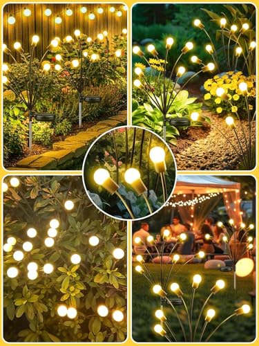 2026 Upgraded Solar Lights Outdoor, 12 Pack Solar Garden Lights with 2 Modes, Firefly Lights Outdoor Waterproof, Sway by Wind, Twinkle Firefly Light for Yard Patio Path Garden Decoration (Warm White) - color: Warm White, size: 12 Pack