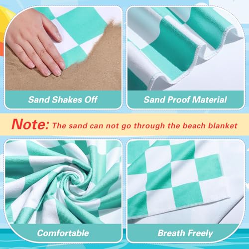 Peryiter Checkered Giant Beach Blanket 71 x 71 Inch Oversized Sandproof Towel Stripe Microfiber Quick Dry Lightweight Huge Blanket for Summer Hawaii Beach Travel Essentials Accessories(Green) - color: Green
