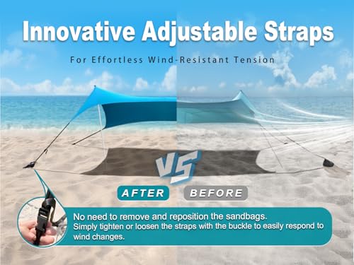 10×10ft UPF50+ Beach Tent Sun Shelter, Windproof Stable Outdoor Pop Up Beach Shade Canopy for Camping, Fishing, Backyard Fun or Picnics, 2 Poles - color: Turquoise, size: 10×10 FT 2 POLES
