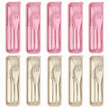 10 Set Reusable Travel Utensils Set with Case,Wheat Straw Travel Cutlery Set Portable Knife Fork Spoons Tableware Picnic Silverware for Party, Picnic, Camping, Kitchen, Camping-Beige&Pink - color: Beige&Pink