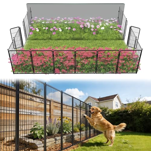 FXW No-Dig Garden Fence for Dogs, 40in x 36.4ft Outdoor Yard Barrier for Flower Beds, Patios & Backyard Boundaries, Heavy-Duty Metal Fence Panels, 16 Panels with 2 Gates, Black - color: Black, size: 40"H