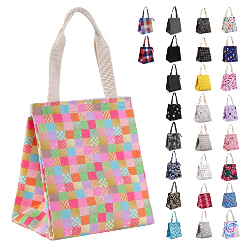 iknoe Insulated Lunch Bag for Women, 9L Durable Wide-Open Foldable & Portable Lunch Tote with Interior Pockets, Water-resistant Thermal Lunch Cooler for Adults (Colored Plaid) - color: Plaid, size: Velcro Closure
