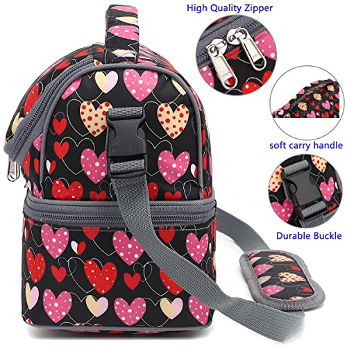 FlowFly Double Decker Cooler Insulated Lunch Bag Large Tote for Boys, Girls, Men, Women, With Adjustable Strap,Heart - color: Heart