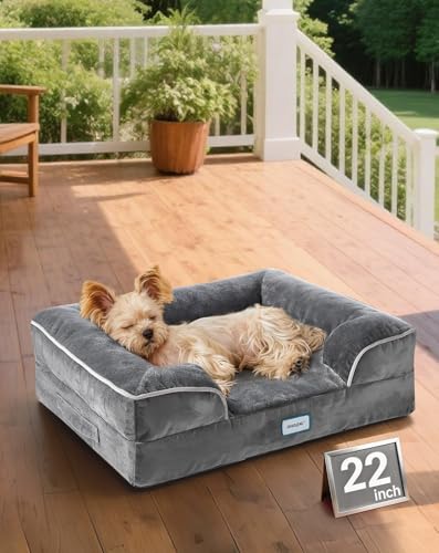OhGeni Orthopedic Dog Bed Couch Cat Sofa for Small Sized Pets with Memory Foam, Machine-Washable Waterproof Removable Cover, Soft Comfortable Fabric, 22-inch (Gray) - color: 01-Gray, size: 22"x17"x6"