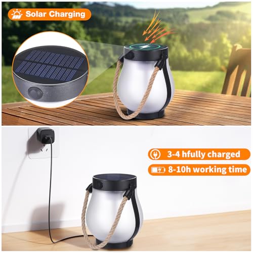 2 Pack Solar Flame Lantern Lights — Flickering Flame Hanging Lanterns Outdoor, Waterproof Garden Lights with 2 Modes Dual Charging USB & Solar Yard, Patio Decor