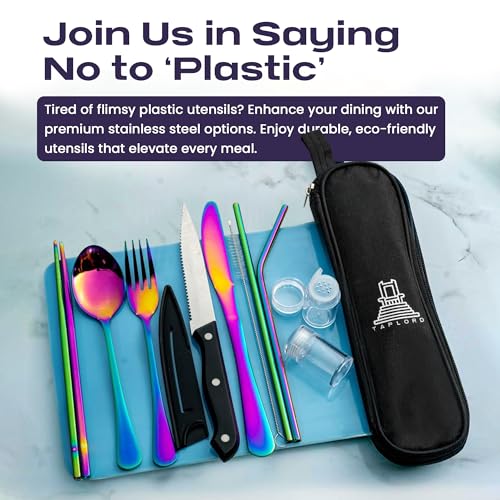 Taplord Portable Travel Silverware Set With Case, Includes 10 Pcs of Travel Utensils With Case, Stainless Steel Flatware Set For Camping, Lightweight (Multi-Color) - color: Multicolor, size: 10 Pieces