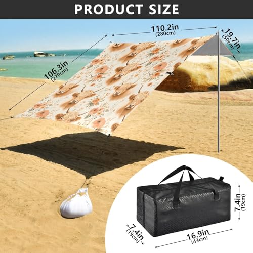 ALAZA Cattle Flower Pattern Beach Tent Sun Shelter Portable Canopy Sunshade for Outdoor, Camping, Picnics, Backyard Fun, 10x9 ft
