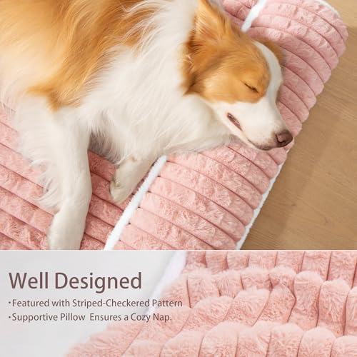 Orthopedic Dog Bed Large Sized Dog with Pillow 36''X24'', Waterproof Soft Comfortable Egg Crate Foam Pet Crate Beds Mat with Removable Washable Cover and Non-Slip Bottom, Pink - color: Pink, size: 36"l X 24"w X 3.5"th