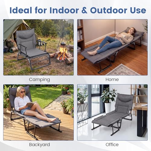 Tangkula 3 in 1 Lounge Chair Outdoor with Cushion, Patio Folding Chaise Lounge Chair with 6-Position Adjustable Backrest & Headrest, Heavy Duty Metal Frame for Pool Lawn Deck Camping