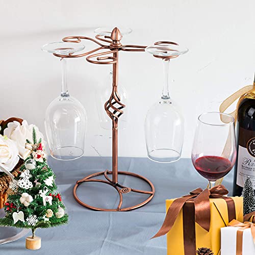 QPIX DIGITAL Wine Glass Rack, Bronze, Elegant Countertop Stemware Storage with 6 Hooks, Easy Assembly, Durable, 11"W x 11"L x 6"H - color: Bronze, size: 11"x 6"-6 Holders