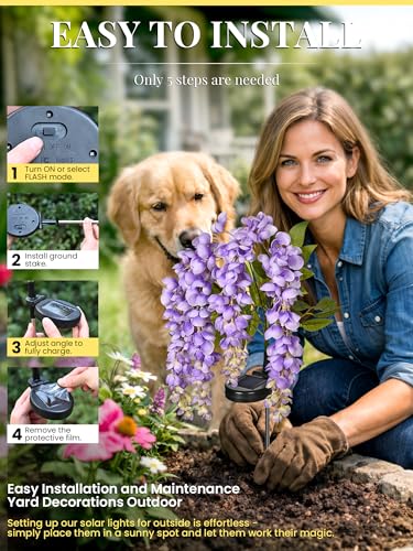 GIGALUMI Solar Lights Outdoor for Garden Decor, 3 Pack Solar Flower Lights Waterproof, 2 Lighting Modes Wisteria for Pathway,Yard, Patio Decoration, Gardening Gifts for Women (Multi-Colored) - color: Multicolor