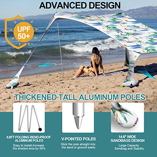 Buheco Beach Tent Pop Up Shade 10x10ft Beach Canopy Sun Shelter UPF50+ with 4 Foldable Poles-Portable Carrying Bag-Sand Shovel-Ground Pegs-Windproof Ropes for Outdoor Family Camping-Fishing- Picnic - color: Coconut Tree, size: 10x10FT 4 Pole