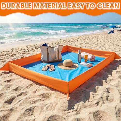 Qunclay Oversize Large Sandproof Beach Blanket 7.2 x 4.6 ft Outdoor Playpen Mat with 3.5" Tall Walls Waterproof Sand Free Picnic Sheet with Stakes & Storage Bag for Family, Beach Camping Essentials