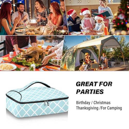 Casserole Carriers for Hot or Cold Food Reusable Casserole Dish Carrier Insulated Thermal Large Capacity Durable Perfect for Party Camping Family Gatherings Yellow Fish - color: Blue Grid Lines
