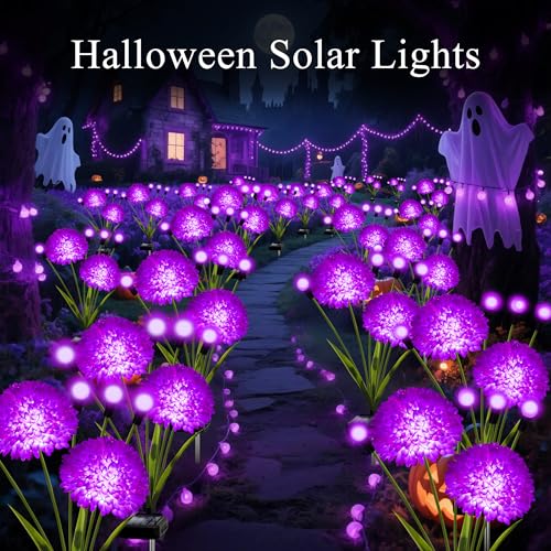 Solar Lights Outdoor Waterproof, 6 Pack Purple Solar Firefly Swaying Lights with Flowers, Flower Light Garden Decor for Halloween Christmas Outside Yard Patio, Gifts for Women Grandma - color: Purple, size: 6 pack