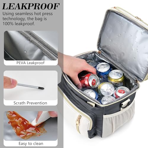 Lunch Box & Lunch Bag for Women Men, Large Insulated Adult Lunch Box Leakproof Lunchbox Cooler Bag for Work Picnic Beach,16L, Grey & White - color: Gray & White