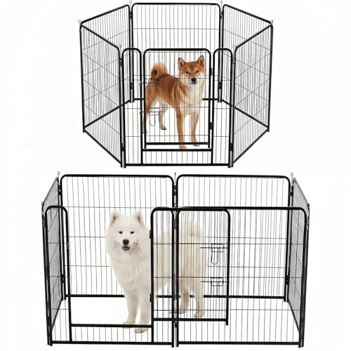 NEWBULIG Dog Playpen for Indoor 32 Inch 6 Panels - Portable Heavy Duty Metal Pet Exercise Pen with Door, Foldable Small Medium Dog Puppy Playpen Fence for Outdoor RV, Camping, Yard, Garden - color: Black, size: 32IN