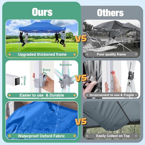 COBIZI 10x15 Canopy Tent, Heavy Duty Pop up Canopy with Sidewalls, Waterproof Easy Setup Canopy with Mosquito Netting, Outdoor Instant Screen Tents for Parties, Wedding, Backyard with Carry Bag, Blue - color: Blue, size: 10x15FT