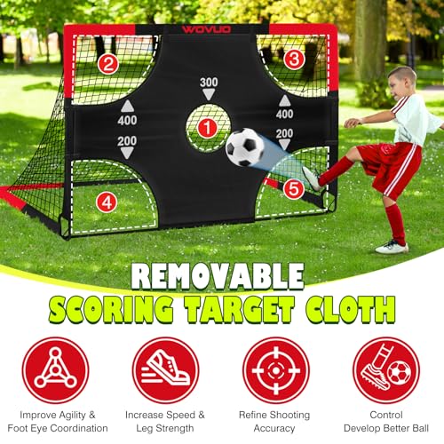 Kids Soccer Goals for Backyard Set of 2, 6x4 ft Portable Toddler Soccer Goal Training Equipment with Soccer Target, Ball, Cones, Soccer Net for Kids Age 3-5 6-8 8-12 10-12-14 Outdoor Sports Games Gift - color: Black Red
