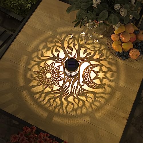 gardencave 2 Pack Solar Fence Lights Metal Solar Powered Outdoor Wall Deck Step Lights Tree Theme Waterproof Fence Light for Garden Post Patio Backyard Yard Decor (Tree, 2 Pack) - color: Tree, size: 2 Pack