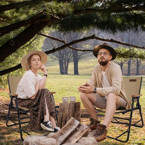喜马拉雅 Lightweight Folding Camping Chair, Gravel Brown Aluminum Outdoor Beach Chair with Solid Wood Armrest, Portable Collapsible Fishing Chair for Hiking Beach Backpacking Lawn Picnic (2)