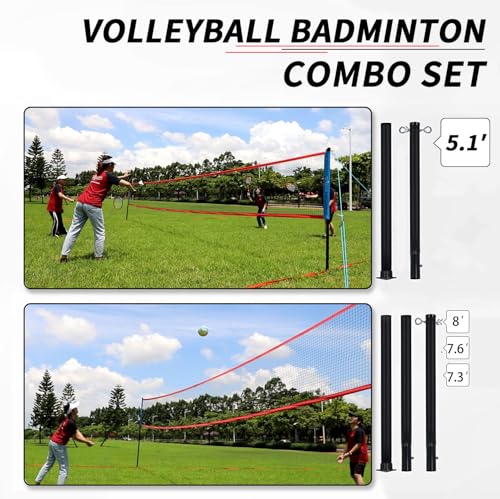 Zdgao Volleyball and Badminton Combo Set for Backyard - 20FT/32FT Volleyball/Badminton Net with Adjustable Height Pole,Anti-Sag System,Volley Ball, Badminton Racquets,Boundary Line and Carry Bag - color: Red & Blue, style: 20FT Volleyball/Badminton Net