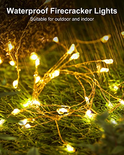 Fairy Lights Battery Operated, 60 LED Fairy String Lights Waterproof Silver Wire 5 Feet Firecracker Starry Light for DIY Wreath Home Wedding Bedroom Mason Jar Holiday Christmas Ramadan Decorations - color: Warm White