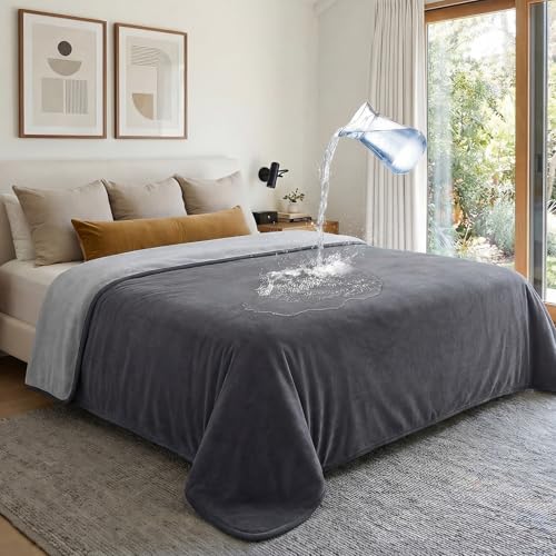 Luciphia 100% Waterproof Blanket for Adults or Large Dogs, Soft Polar Fleece XL Pet Blankets for Bed Couch Protector Washable, Reversible Leakproof Furniture Protection,Dark Grey,Twin 82x90 inch - color: Monaco Stone, size: Twin (82x90 inch)