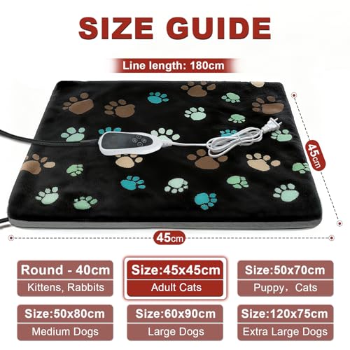 GOLOPET Cat Heating Pad 18x18 in with Smart Thermostat Switch and Power Line Protection Tube,Obtained MET and UL Dual Certification,Waterproof Pet Heating Pad for Cats, with Black Cloth Cover - size: 18.0"L x 18.0"W x 0.5"Th