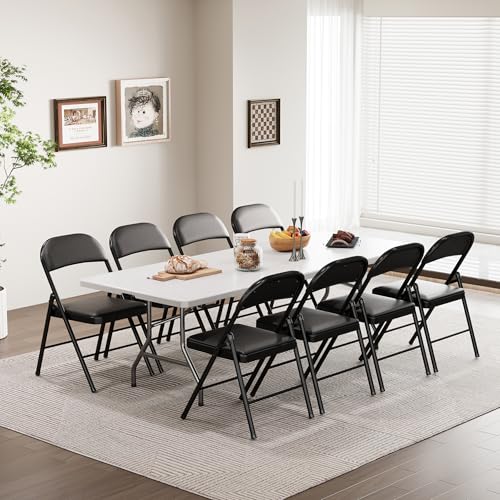 8Ft Foldable Table Portable Plastic Folding Table with Safety Locks, Lightweight & Durable for Parties, Dining, Weddings, Events, Picnics,Indoor & Outdoor Use (White, 8FT) - color: White, size: 8Ft
