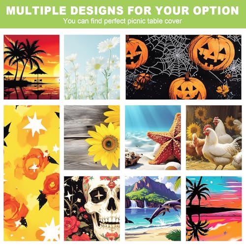 ANNA QUEEN Autumn Harvest Picnic Table Cover Set, 6FT Rustic Fall 3PCS 72"x30" Waterproof Tablecloth with Bench Covers for Camping Thanksgiving & Outdoor Events - color: #6