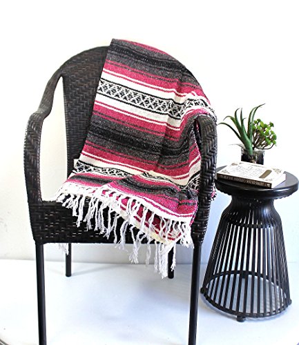 Del Mex Classic Mexican Blanket, Large Authentic Woven Falsa Throw (70"x50"), Artisan Southwest Décor for Beach, Yoga, Outdoors (Hot Pink/Fuchsia) - color: Fuchsia