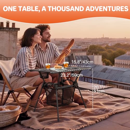 FUNYKICH Camping Table with Cup Holders and Mesh Storage Net, 23.2''x15.8''x20.1'' Lightweight Portable Folding Camp Table, Ideal for Camping, Hiking, Tailgating, Beach, Picnic, Travel, Backyard - size: Fabric tabletop-23.2''x 15.8''x 20.1''