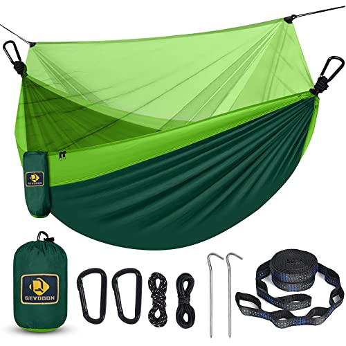 Camping Hammock with Net,Travel Portable Lightweight Hammocks with Tree Straps and Solid D-Shape Carabiners,Parachute Nylon Hammock for Outsides Backpacking Beach Backyard Patio Hiking - color: Dark Green & Green, size: Large