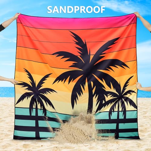 AISPARKY Beach Blanket Waterproof Sandproof Extra Large, Oversized Beach Mat, Quick Drying&Compact&Lightweight, Picnic Blankets Vacation Essentials for Outdoor Beach Camping (79" X 83" (4 Person)) - color: Red Orange - Coconut Tree, size: 6'11" x 6'7"