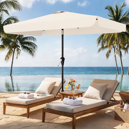 AreShark 6.5 x 10 FT Rectangular Valance Patio Umbrella, Outdoor Umbrella with Tilt and Crank, Market Table Umbrellas W/ 6 Ribs UV Protection for Garden, Deck, Backyard Pool, Cream White - color: Cream White, size: 6.5x10 FT
