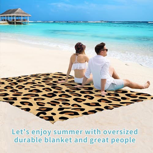 Beach Blanket 78''×110'' Suits 1-7 Adults Waterproof Sandproof Lightweight Oversized Large Picnic Mat Blanket for Beach Travel Camping Picnic Hiking - color: Leopard Print, size: 9'2" x 6'6"