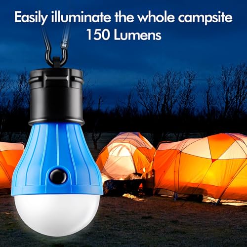 FLY2SKY Tent Lamp Portable LED Tent Lights Blue 4 Packs Hook Hurricane Emergency Lights LED Camping Lights Bulb Camping Tent Lanterns Camping Equipment for Camping Hiking Backpacking Fishing Outage - style: E-CLOSED-HOOK