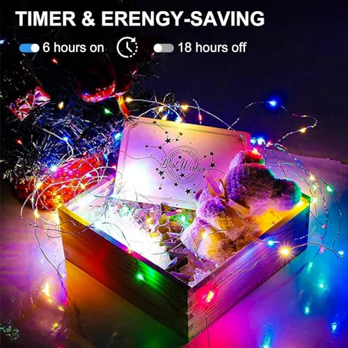 4 Pack Battery Operated Fairy Lights 16.4 Ft 50 LED Christmas Fairy Lights with Auto Timer 8 Modes, Waterproof Silver Wire Battery Twinkle Lights for Wedding Christmas Decor (Multicolor) - color: Multicolor-Silver Wire